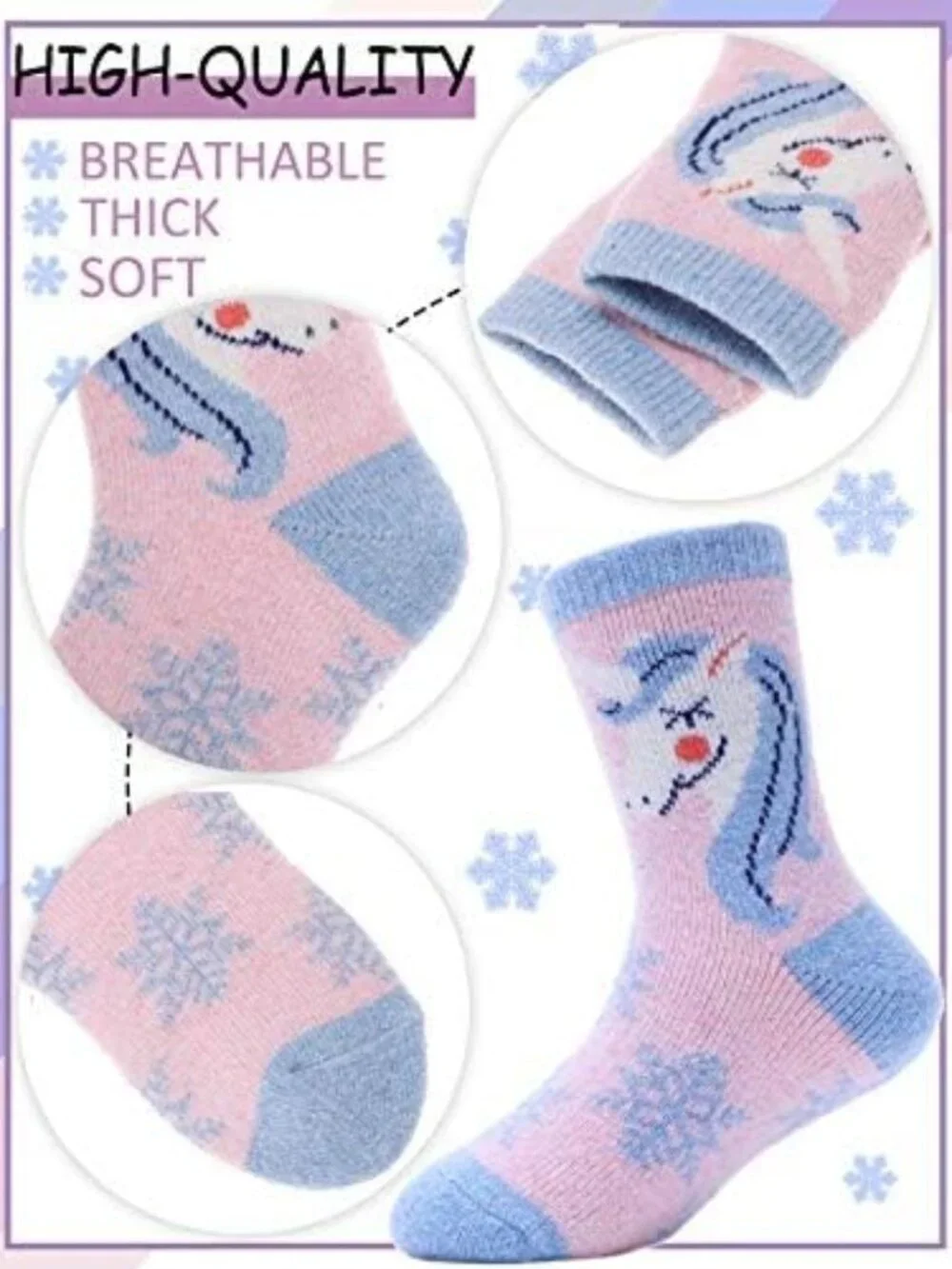 Cozy Merino Wool Socks for Kids - Thick Thermal Winter Hiking Crew Socks 6 Pack